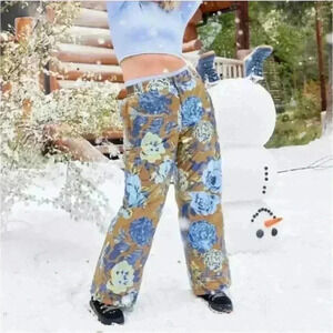 NWT Aerie Offline Chillside Floral Ski Pants Brown & Blue Snow Outdoor Size L